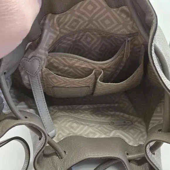 Brighton Gray Pebbled Leather Drawstring Bucket Purse with Shoulder Strap - Picture 6 of 16